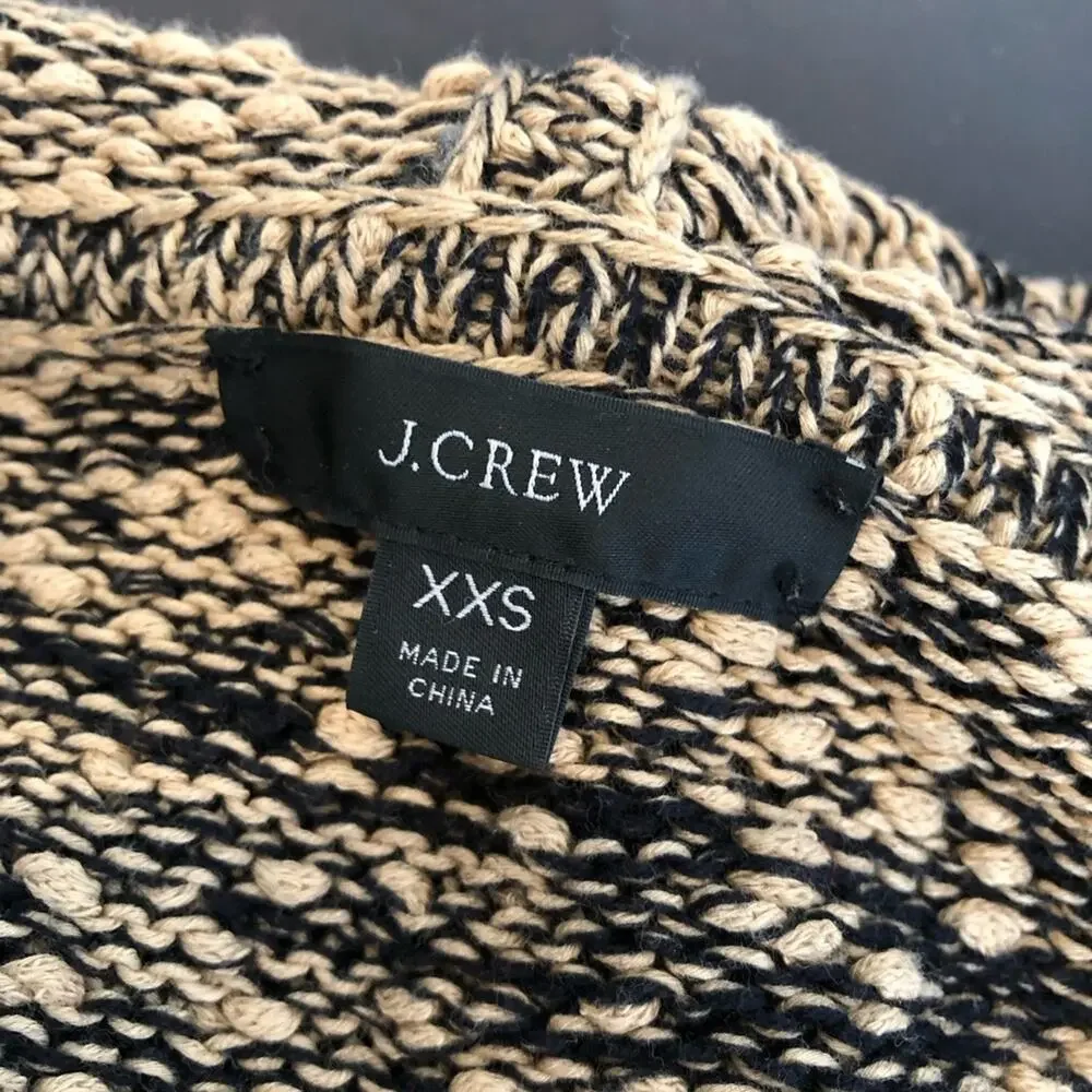J Crew tan black striped knot knit hooded sweater size XXS